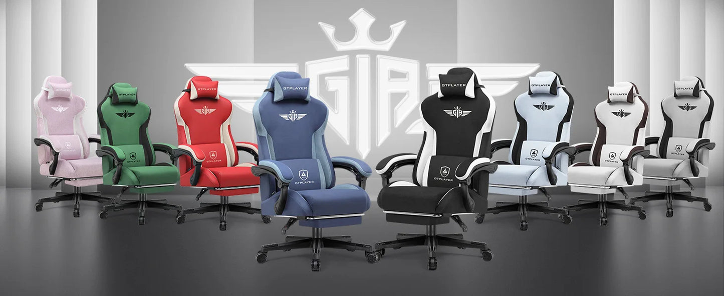 GTPLAYER Gaming Chair Ergonomic Fabric Gamer Chair with Lumbar Support, Adjustable Reclining PC Gaming Chair with Footrest and Widened Backrest