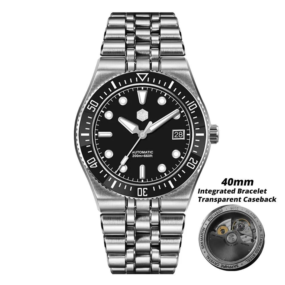 San Martin 37.5mm 40mm Classic Simple Dial Men Diver Watch Miyota 9015 Luxury Automatic Mechanical Watch Waterproof 200m SN0148