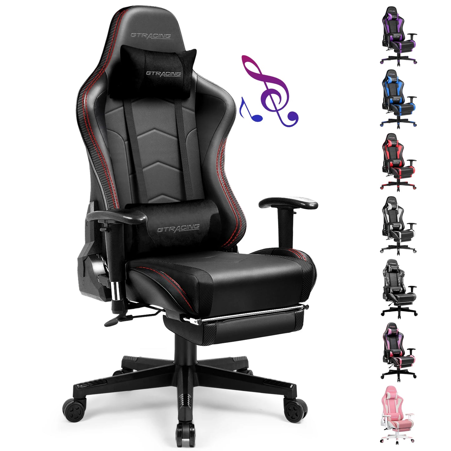 GTPLAYER Gaming Chair with Bluetooth Speakers, Footrest, Ergonomic Reclining Computer Chair with Lumbar Support for Office & Gaming