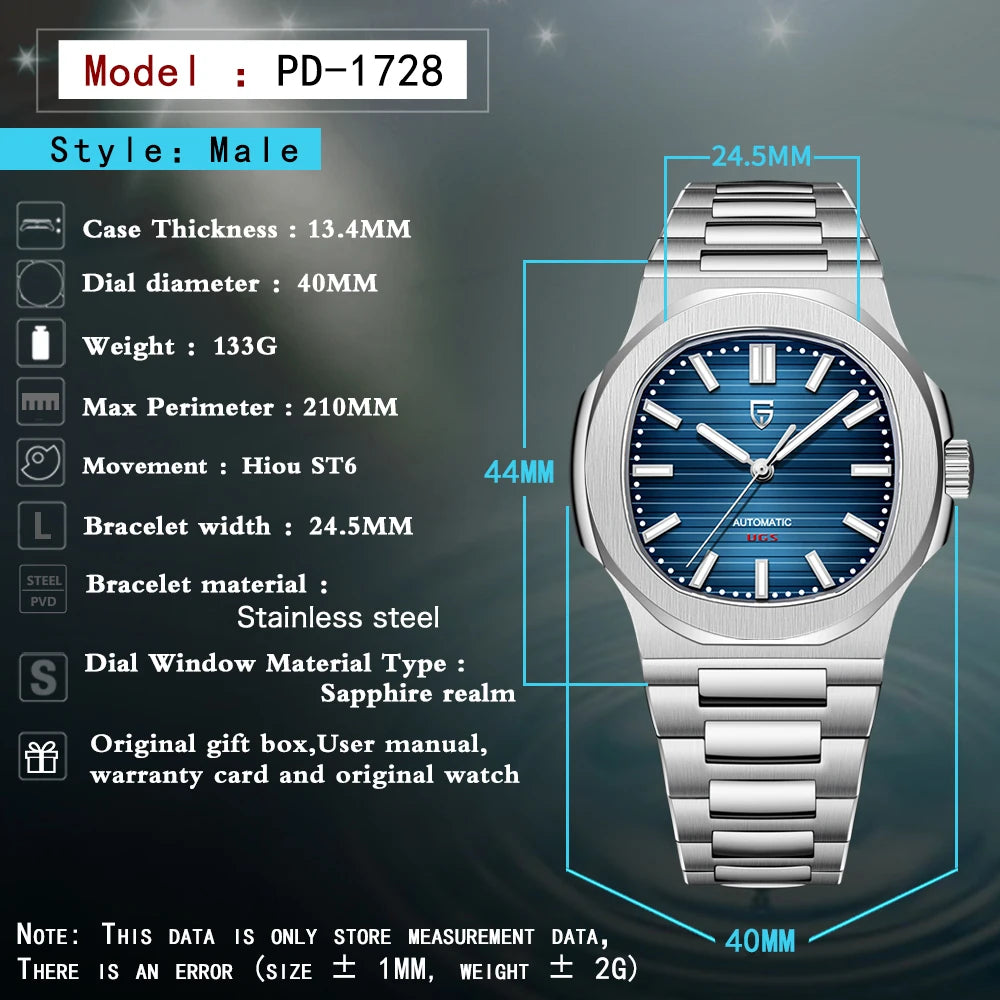 PAGANI DESIGN 2026 New Luxury Automatic Watch  Men Mechanical Wristwatch Stainless Steel Sapphire glass 40MM Barrel dial Watch