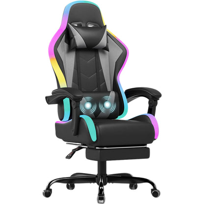 HOMALL LED Gaming Chair Ergonomic Computer Chair with Footrest, RGB Lights, Lumbar Support, Headrest, Reclining Office Desk Chair