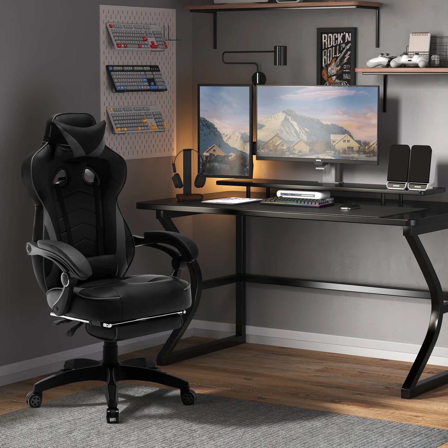 WOLTU Gaming Racing Chair Ergonomic Swivel Computer Chair with Footrest, Lumbar Support, Headrest, Adjustable Gamer Office Chair
