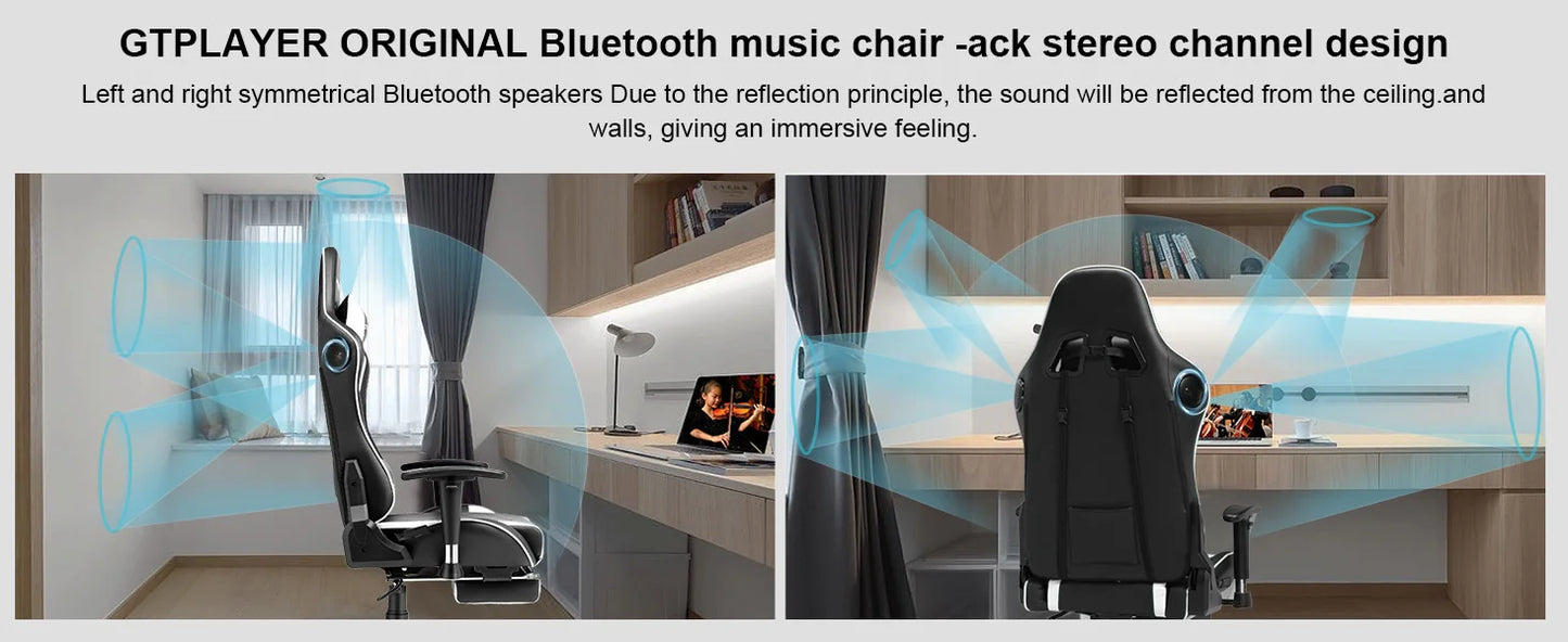 GTPLAYER Gaming Chair with Bluetooth Speakers, Footrest, Ergonomic Reclining Computer Chair with Lumbar Support for Office & Gaming