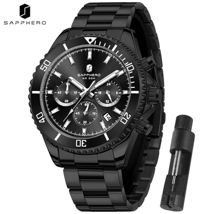 SAPPHERO Men’s Quartz Watch Luxury Chronograph Sport Wristwatch Stainless Steel Waterproof 50M Date Luminous Business Watch