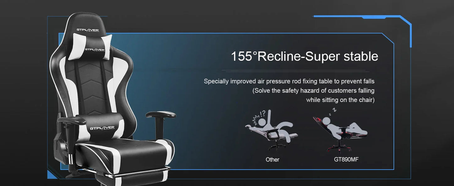 GTPLAYER Gaming Chair with Bluetooth Speakers, Footrest, Ergonomic Reclining Computer Chair with Lumbar Support for Office & Gaming