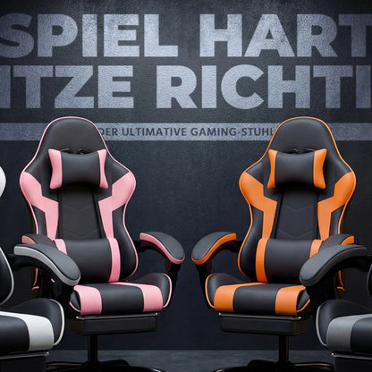 Ergonomic Gaming Chair with Lumbar Support, PU Leather Gaming Chair, Adjustable Reclining Computer Chair, Comfortable Office Chair for Gaming & Work