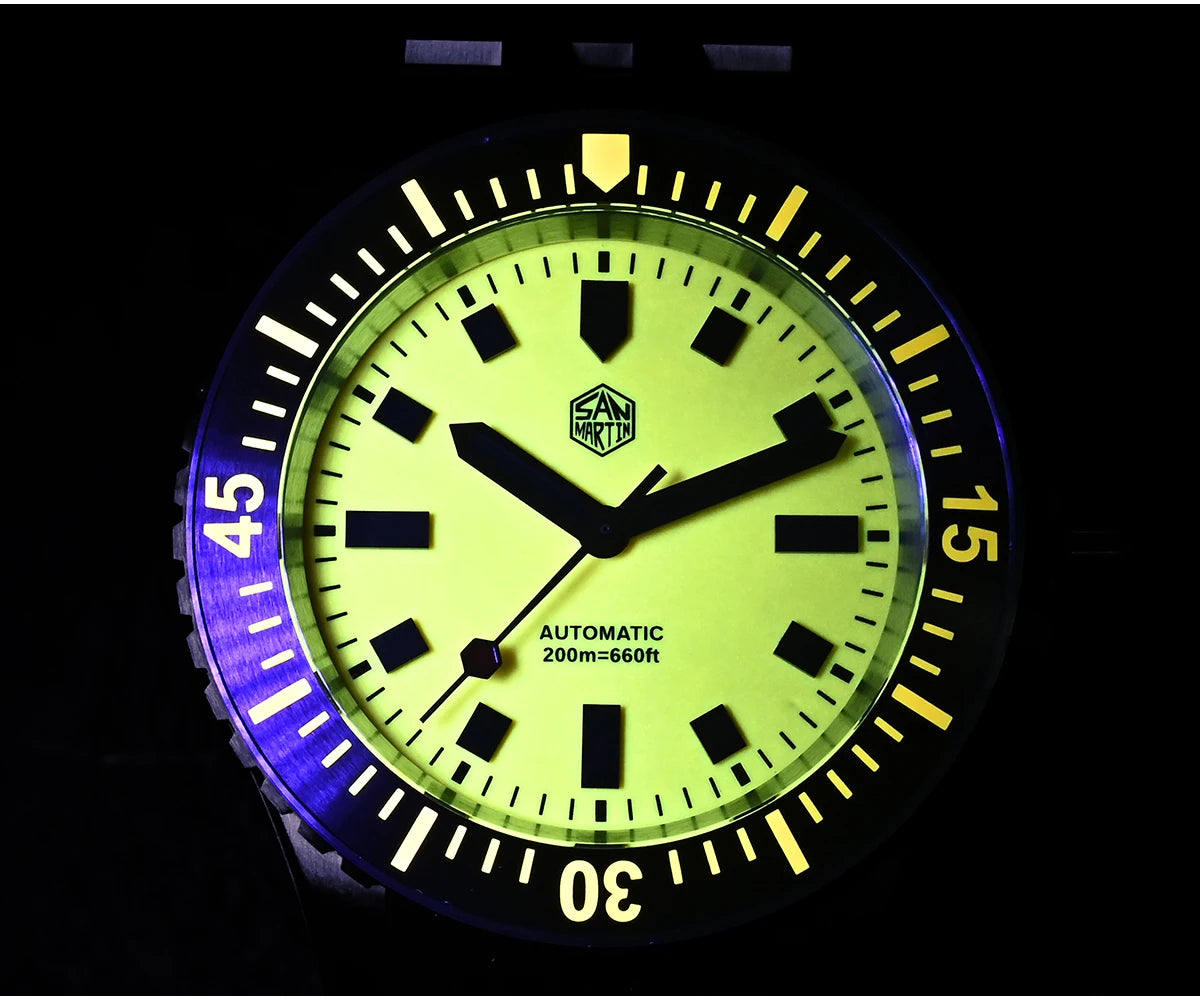San Martin 1200HV Hardening Coating Men Diver Watch Full Luminous Dial Lumed Blocks ST2130 Automatic Mechanical Toolwatch SN0012