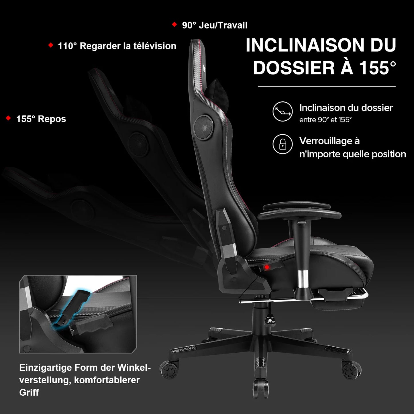 GTPLAYER Gaming Chair with Bluetooth Speakers, Footrest, Ergonomic Reclining Computer Chair with Lumbar Support for Office & Gaming