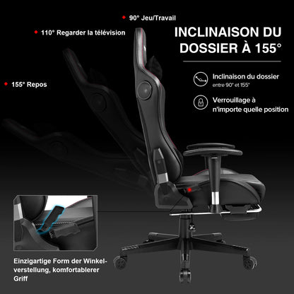GTPLAYER Gaming Chair with Bluetooth Speakers, Footrest, Ergonomic Reclining Computer Chair with Lumbar Support for Office & Gaming