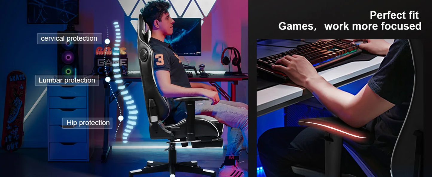 GTPLAYER Gaming Chair with Bluetooth Speakers, Footrest, Ergonomic Reclining Computer Chair with Lumbar Support for Office & Gaming