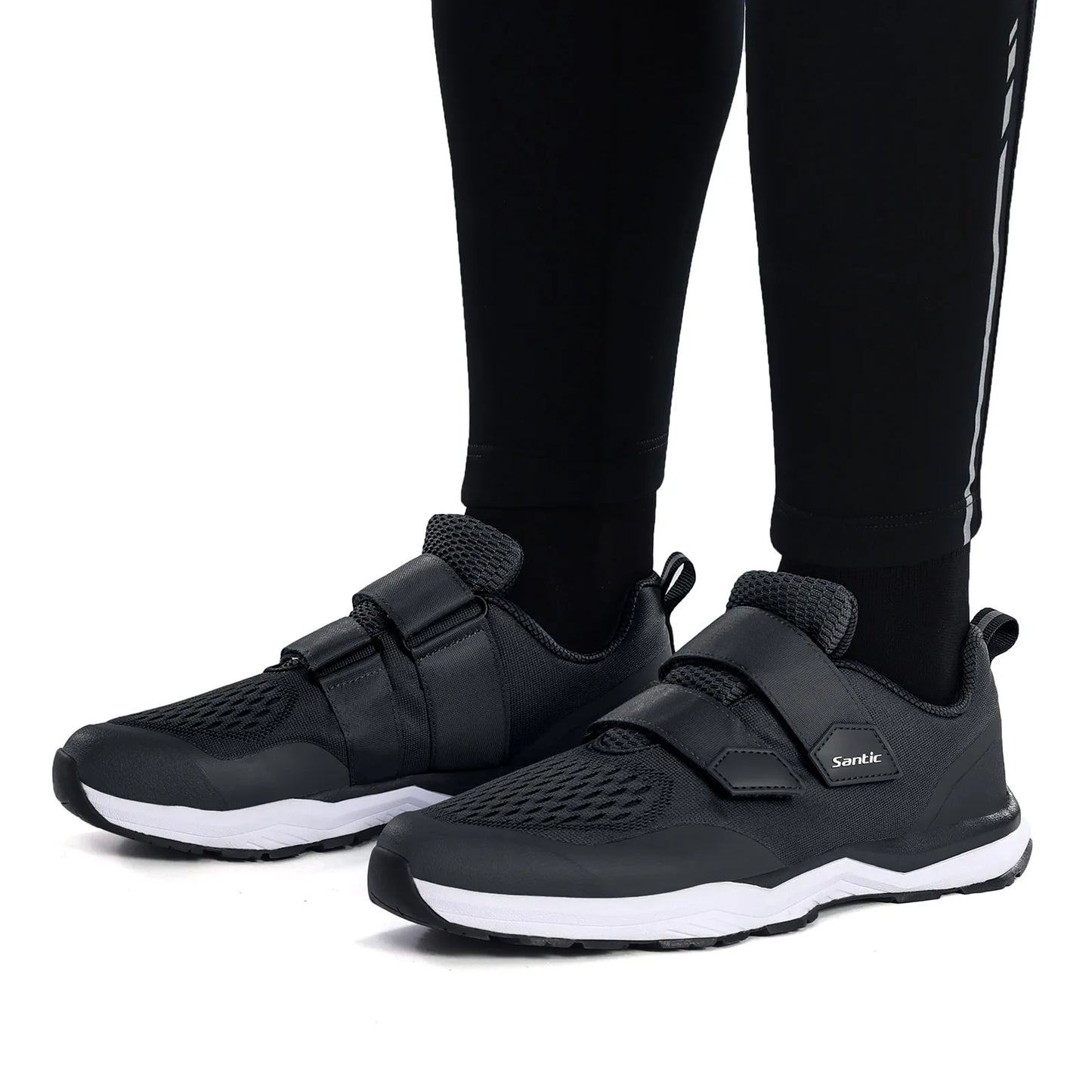 Santic Cycling Shoes Multi-purpose Running SPD Indoor Leisure Shoes Rubber Sole Hook Loop Design 3D Mesh Fabric Sneakers Unisex
