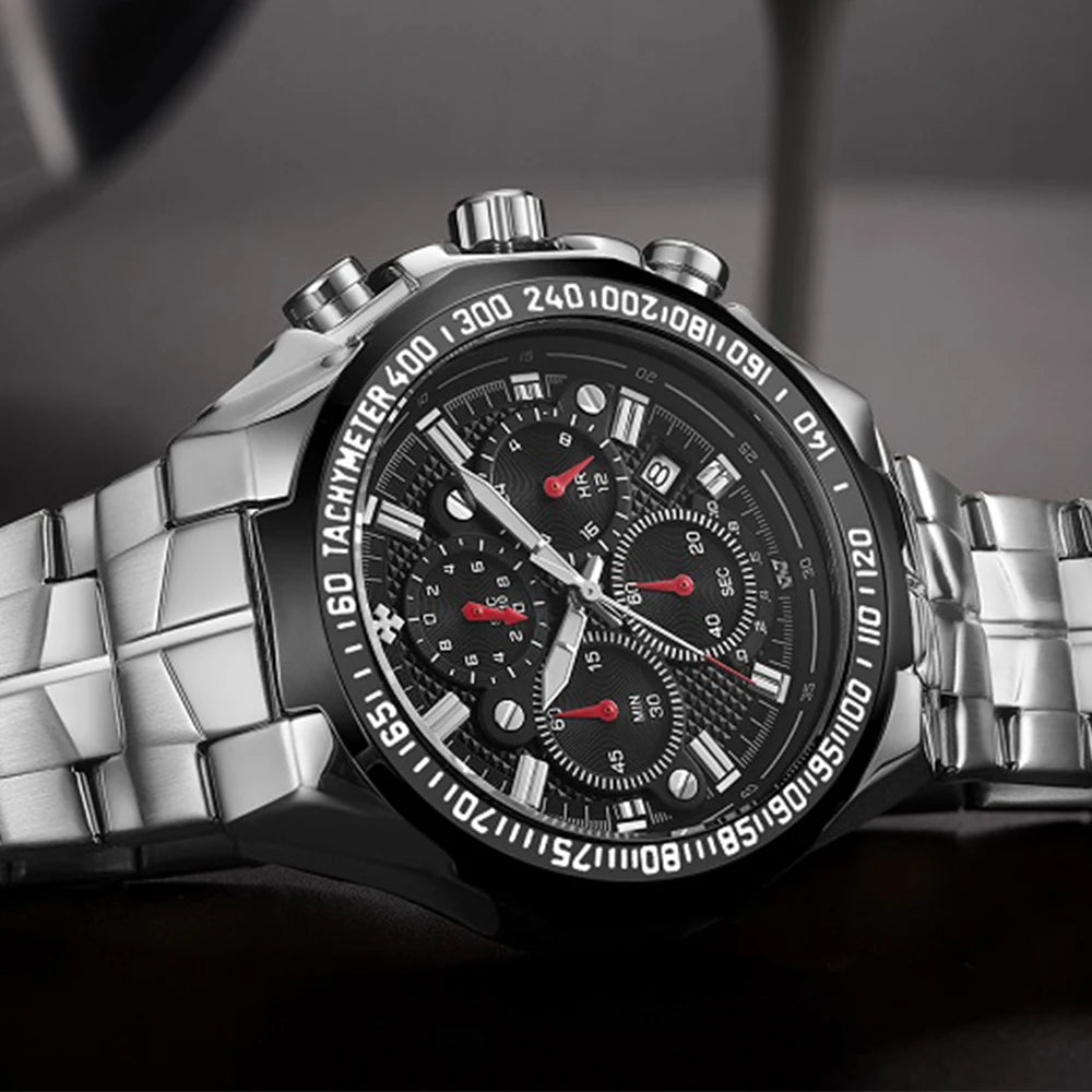 Sports Watches For Men Fashion Quartz Men Big Clock WWOOR Top Brand Luxury Military Full Steel Waterproof Chronograph Wristwatch