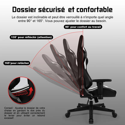 Hiazurm Office chair, Gaming chair for adults with adjustable backrest and armrests, Gaming chair with 3D wing contour design, Ergonomic office chair with S-shaped back support, Gaming chair with one-piece steel frame
