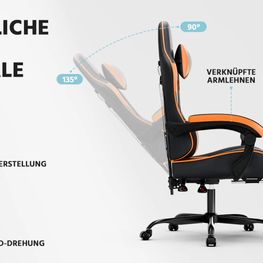 Ergonomic Gaming Chair with Lumbar Support, PU Leather Gaming Chair, Adjustable Reclining Computer Chair, Comfortable Office Chair for Gaming & Work