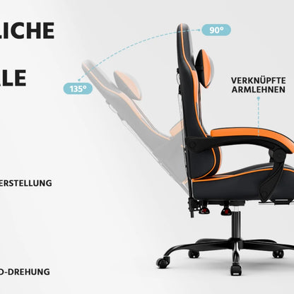 Ergonomic Gaming Chair with Lumbar Support, PU Leather Gaming Chair, Adjustable Reclining Computer Chair, Comfortable Office Chair for Gaming & Work