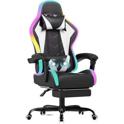 HOMALL LED Gaming Chair Ergonomic Computer Chair with Footrest, RGB Lights, Lumbar Support, Headrest, Reclining Office Desk Chair