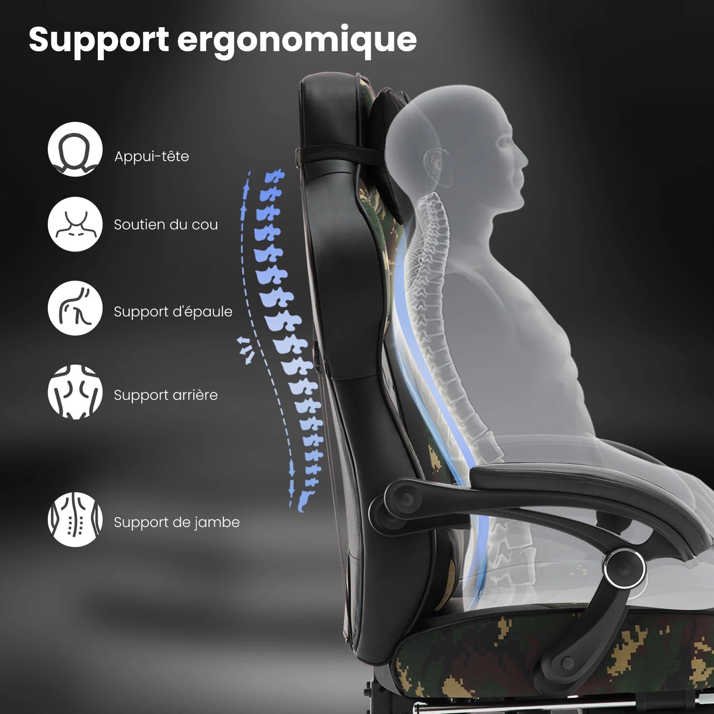 WOLTU Gaming Racing Chair Ergonomic Swivel Computer Chair with Footrest, Lumbar Support, Headrest, Adjustable Gamer Office Chair