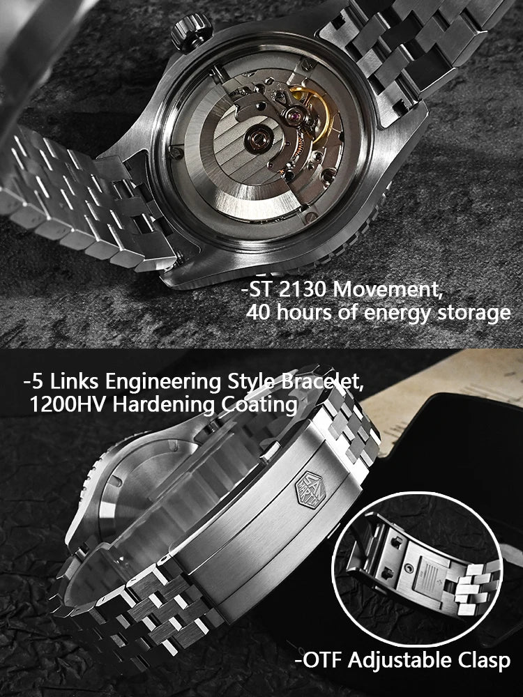San Martin 1200HV Hardening Coating Men Diver Watch Full Luminous Dial Lumed Blocks ST2130 Automatic Mechanical Toolwatch SN0012