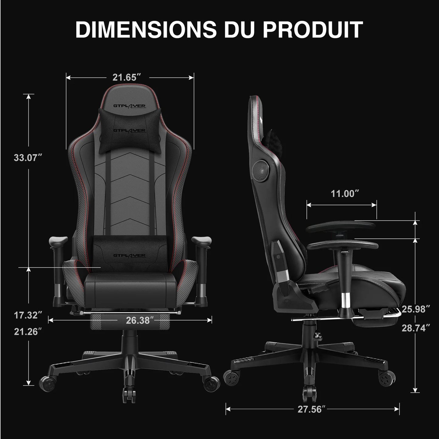 GTPLAYER Gaming Chair with Bluetooth Speakers, Footrest, Ergonomic Reclining Computer Chair with Lumbar Support for Office & Gaming