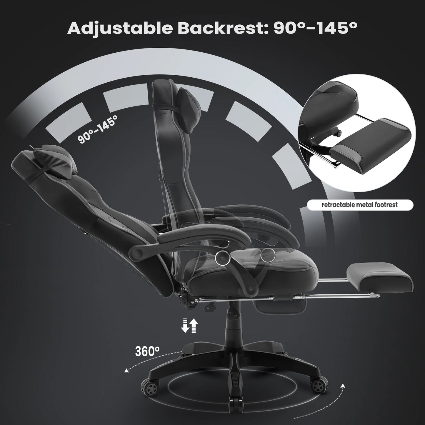 WOLTU Gaming Racing Chair Ergonomic Swivel Computer Chair with Footrest, Lumbar Support, Headrest, Adjustable Gamer Office Chair
