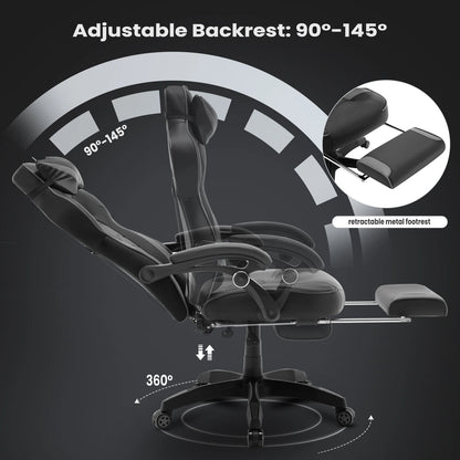 WOLTU Gaming Racing Chair Ergonomic Swivel Computer Chair with Footrest, Lumbar Support, Headrest, Adjustable Gamer Office Chair