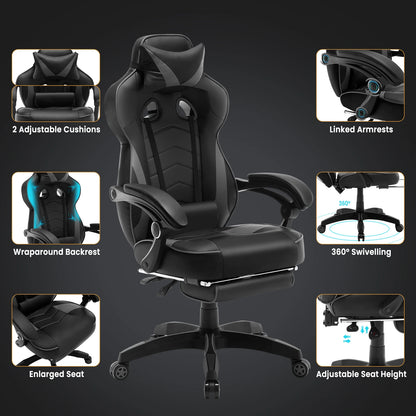 WOLTU Gaming Racing Chair Ergonomic Swivel Computer Chair with Footrest, Lumbar Support, Headrest, Adjustable Gamer Office Chair