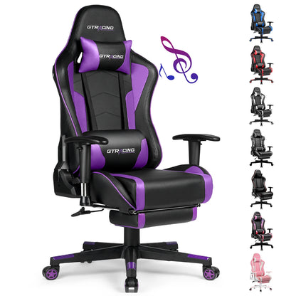GTPLAYER Gaming Chair with Bluetooth Speakers, Footrest, Ergonomic Reclining Computer Chair with Lumbar Support for Office & Gaming