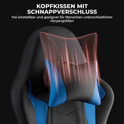 Black & Blue PU Leather Gaming Chair with Footrest, Ergonomic Racing Style Gaming Chair, Height Adjustable Swivel Office Chair with Lumbar Support & Headrest