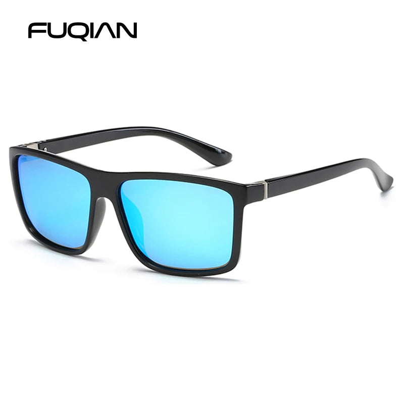 Lunettes de soleil polarisées classiques noires carrées pour homme, tendance, verres miroirs bleus, unisexes, vintage, anti-éblouissantes, pour la conduite, UV400