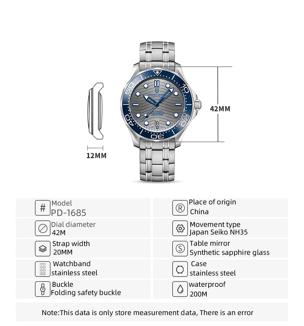 2022 New PAGANI DESIGN 1685 Men's Watches Mechanical Wristwatch for men Automatic watch men Japan NH35A 20Bar Dive Clock