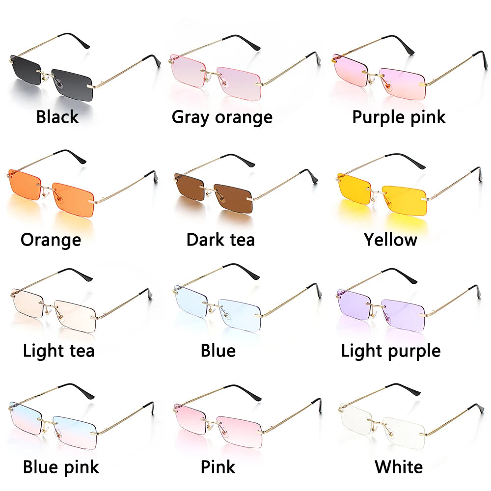 1PC Trendy Fashion Rimless Small Rectangle Sunglasses Women Men 2023 Shades Alloy Metal Glasses Traveling Style UV400 Eyewear