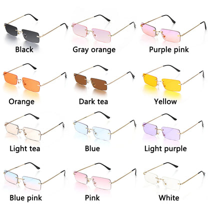 1PC Trendy Fashion Rimless Small Rectangle Sunglasses Women Men 2023 Shades Alloy Metal Glasses Traveling Style UV400 Eyewear