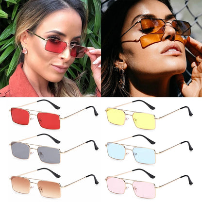 1PC Trendy Fashion Rimless Small Rectangle Sunglasses Women Men 2023 Shades Alloy Metal Glasses Traveling Style UV400 Eyewear