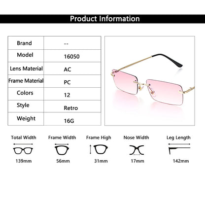 1PC Trendy Fashion Rimless Small Rectangle Sunglasses Women Men 2023 Shades Alloy Metal Glasses Traveling Style UV400 Eyewear