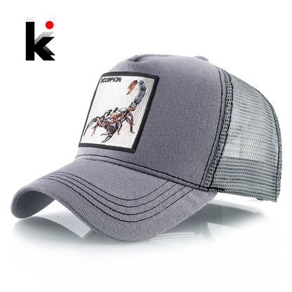 Streetwear Trucker Caps With Scorpion Patch Men's Snapback Hip Hop Baseball Cap For Women Four Seasons Fashion Casquette Hats