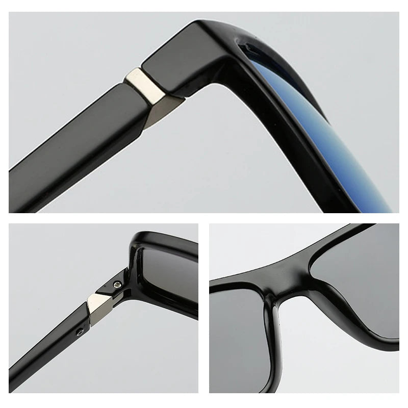 Lunettes de soleil polarisées classiques noires carrées pour homme, tendance, verres miroirs bleus, unisexes, vintage, anti-éblouissantes, pour la conduite, UV400