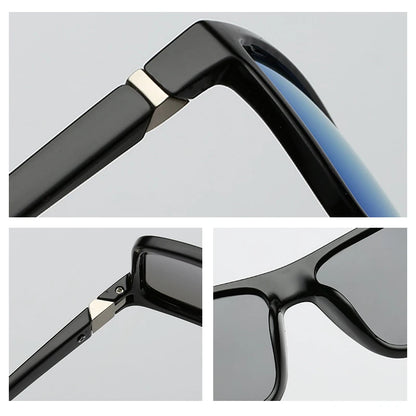 Lunettes de soleil polarisées classiques noires carrées pour homme, tendance, verres miroirs bleus, unisexes, vintage, anti-éblouissantes, pour la conduite, UV400