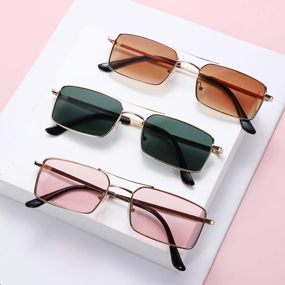 1PC Trendy Fashion Rimless Small Rectangle Sunglasses Women Men 2023 Shades Alloy Metal Glasses Traveling Style UV400 Eyewear