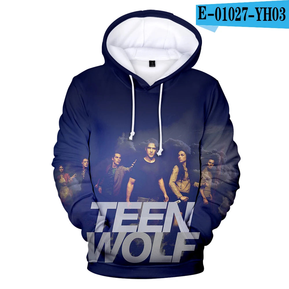 Naujo TV serialo TEEN WOLF 3D rašto džemperiai su gobtuvu vyrams ir moterims, Harajuku stiliaus rudens vaikiški gatvės mados puloveriai, hiphopo džemperis su gobtuvu