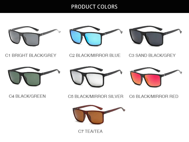 Lunettes de soleil polarisées classiques noires carrées pour homme, tendance, verres miroirs bleus, unisexes, vintage, anti-éblouissantes, pour la conduite, UV400