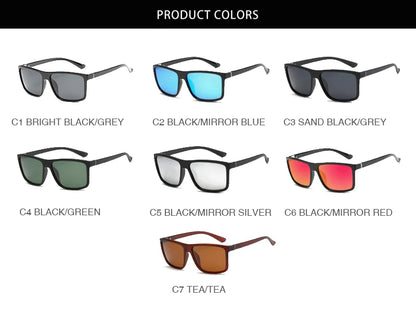 Lunettes de soleil polarisées classiques noires carrées pour homme, tendance, verres miroirs bleus, unisexes, vintage, anti-éblouissantes, pour la conduite, UV400