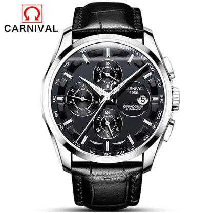 relogio masculino New Carnival Automatic Watches Men Business Mechanical Clock Leather Strap Waterproof Luxuey Brand Clock