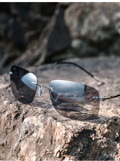 CAPONI Square Sun Glasses For Men Photochromic Polarized Rimless Sunglasses Classic Design High Quality Eyewear UV400 BS7467