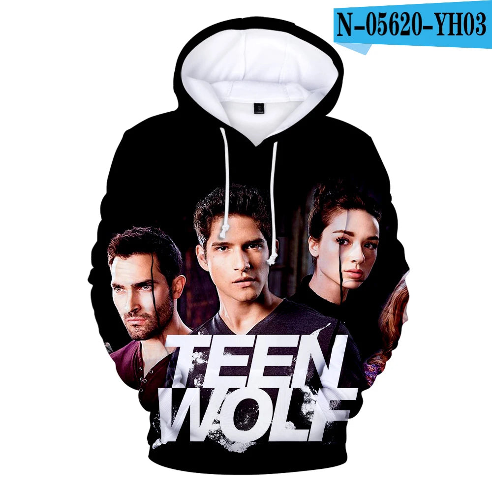 Naujo TV serialo TEEN WOLF 3D rašto džemperiai su gobtuvu vyrams ir moterims, Harajuku stiliaus rudens vaikiški gatvės mados puloveriai, hiphopo džemperis su gobtuvu