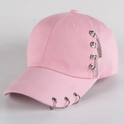 Modische Hip-Hop-Baseballkappe aus Baumwolle, kreative Piercing-Ring-Kappen, Punk, lässig für Erwachsene, einfarbig, verstellbar, Unisex-Mütze, Snapback-Kappen
