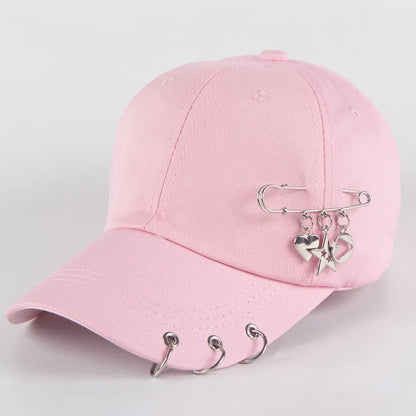 Modische Hip-Hop-Baseballkappe aus Baumwolle, kreative Piercing-Ring-Kappen, Punk, lässig für Erwachsene, einfarbig, verstellbar, Unisex-Mütze, Snapback-Kappen