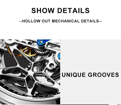 AILANG Skeleton Mechanical Mens Watches Top Brand Luxury Steampunk Transparent Hollow Automatic Watch Relogio Masculino 8625