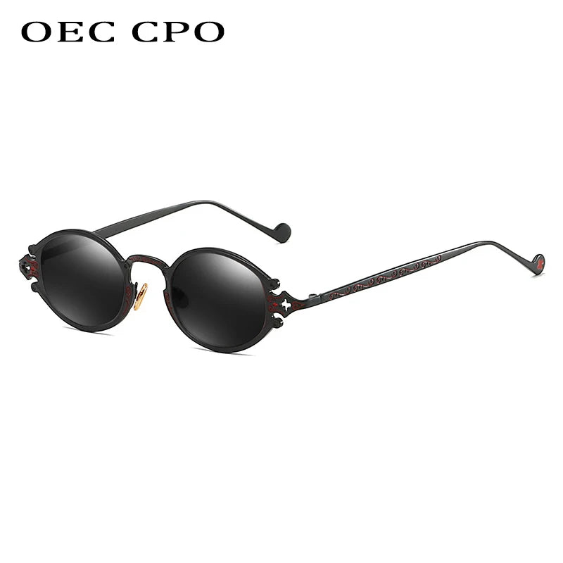 sluneční brýle pro muže ve stylu Cateye, street shoot, retro, steampunk, gotické, oválné, s kovovou obrubou a vyřezávaným vzorem, Gafas sol mujer