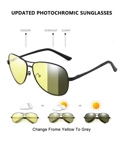 Klasické pilotní fotochromatické sluneční brýle pro muže a ženy, módní chameleonové polarizované sluneční brýle pro muže, vhodné pro řízení, měnící barvu, s nočním viděním