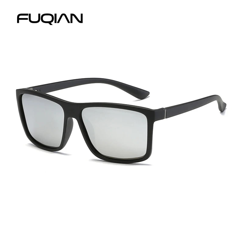Lunettes de soleil polarisées classiques noires carrées pour homme, tendance, verres miroirs bleus, unisexes, vintage, anti-éblouissantes, pour la conduite, UV400